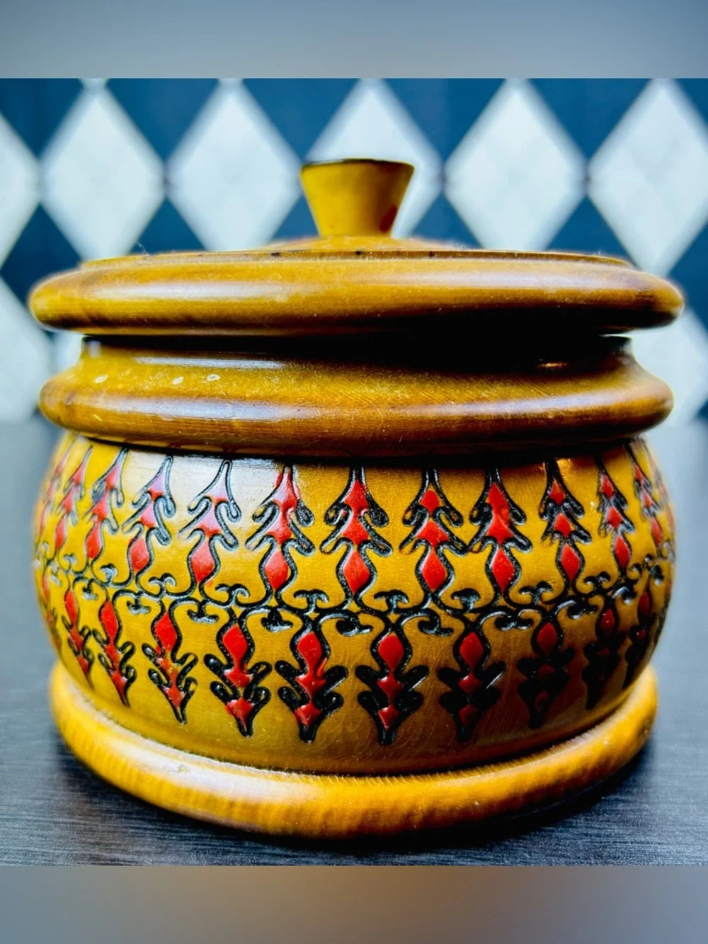 Romanian Wooden Box Hand Carved Poiana Brasov Folk Art Lidded Container Etched
